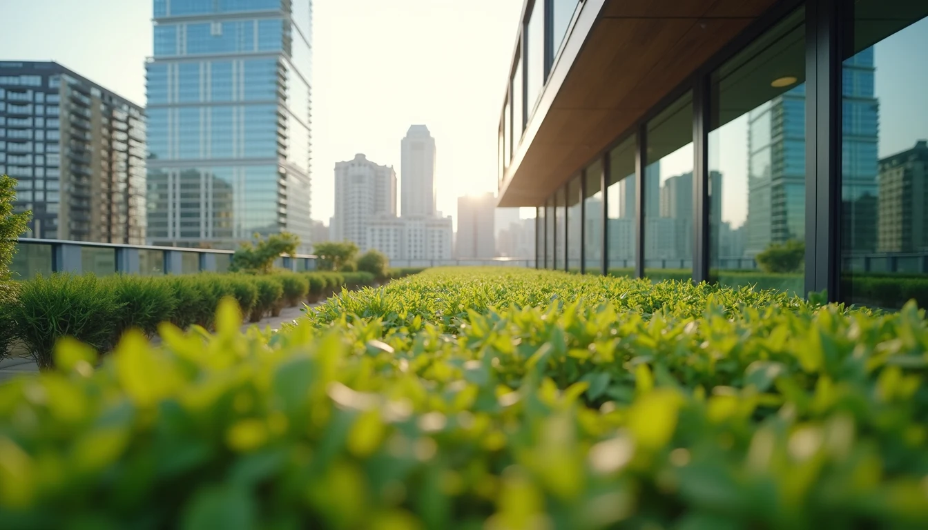 Eye-level view of a rooftop garden office representing growth and innovation