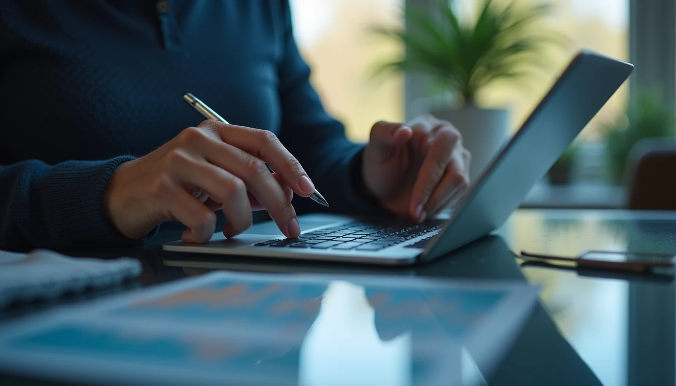 Close-up view of a person analysing sales data on a tablet