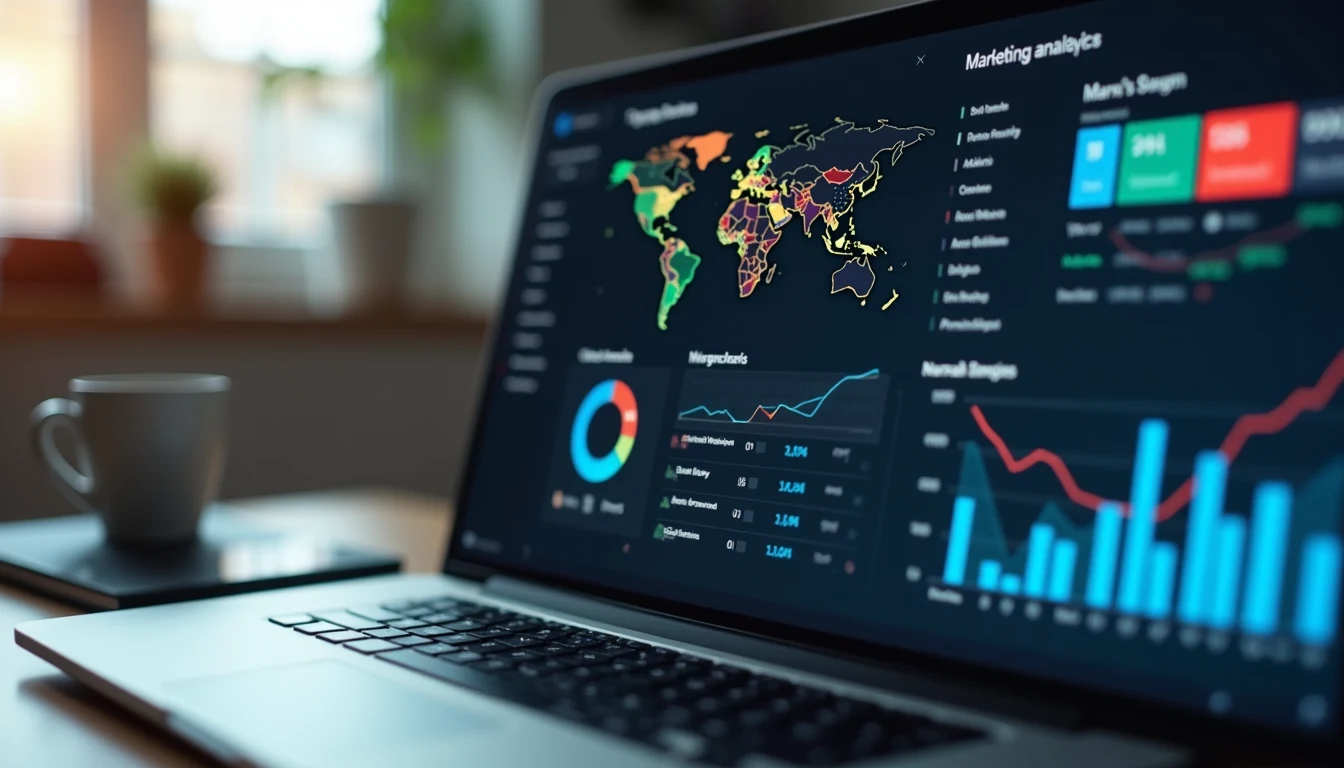 Close-up of a laptop screen showing marketing analytics dashboard