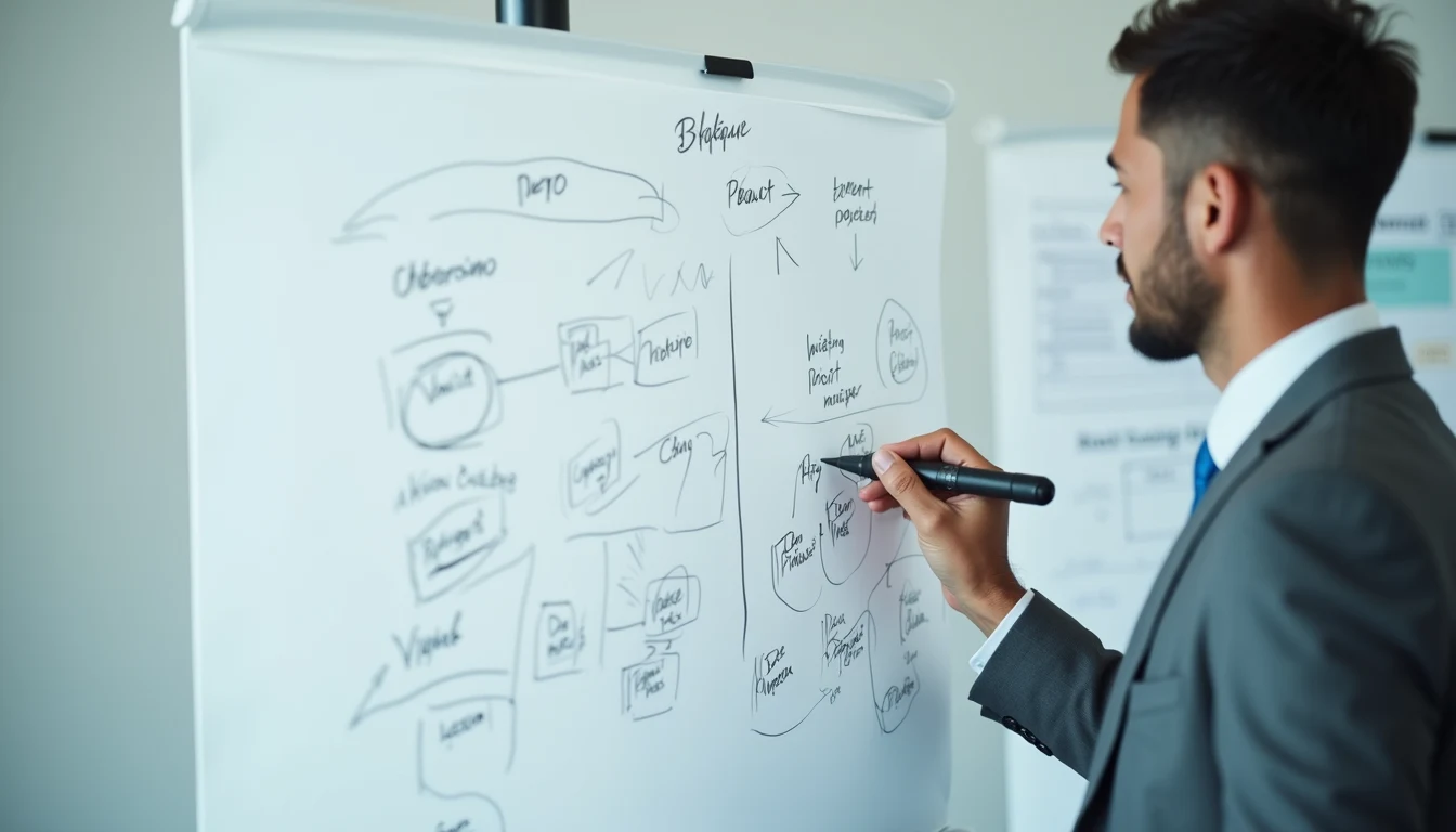 Close-up of a marketing strategy plan on a whiteboard