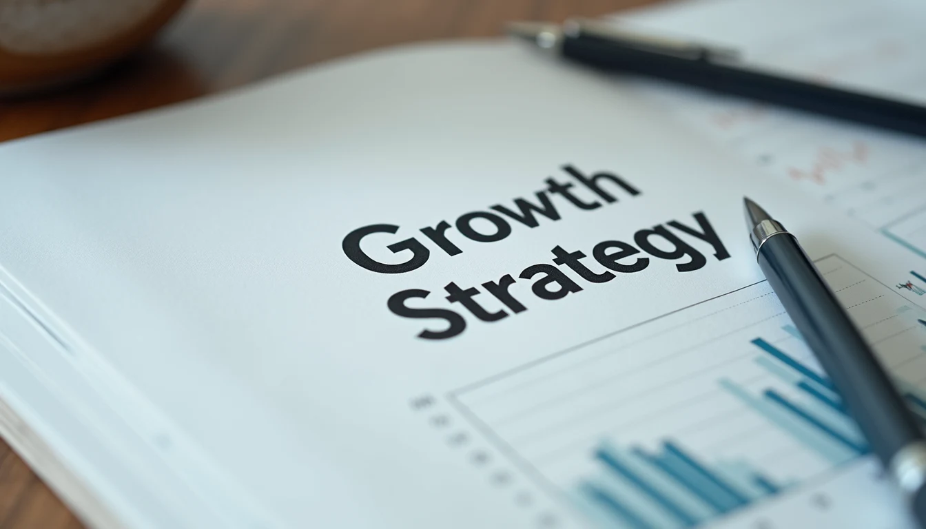 Close-up view of a document titled 'Growth Strategy'