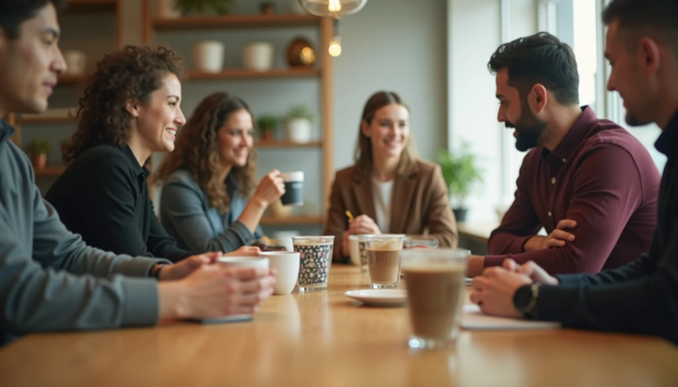 Eye-level view of a coffee break area promoting teamwork